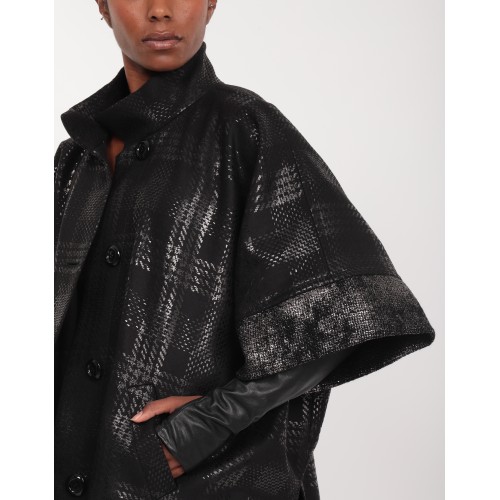 Black Iridescent Wool Poncho Tea