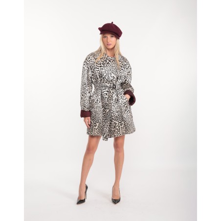 Leslie leopard silk trench coat