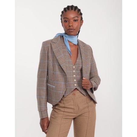 Gilet court à carreaux Ada