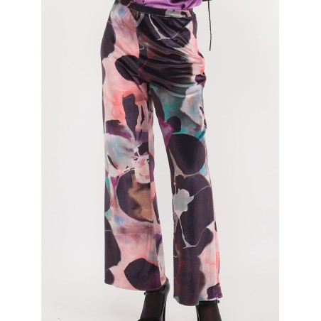 Ivana printed velvet trumpet trousers