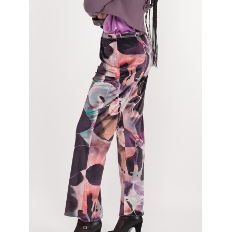 Ivana printed velvet trumpet trousers