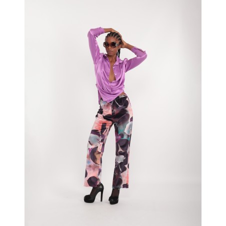 Ivana printed velvet trumpet trousers
