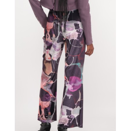 Ivana printed velvet trumpet trousers
