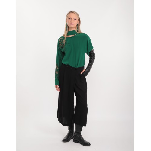 Blouse Cristale en soie verte