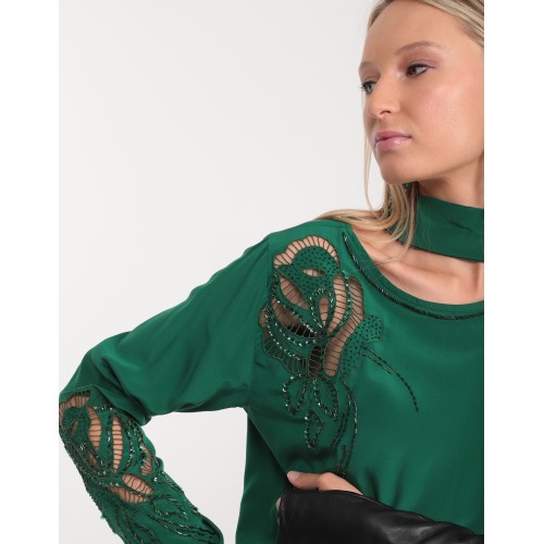 Blouse Cristale en soie verte