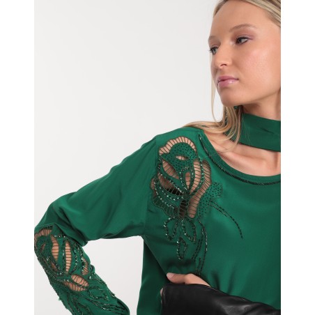 Blouse Cristale en soie verte