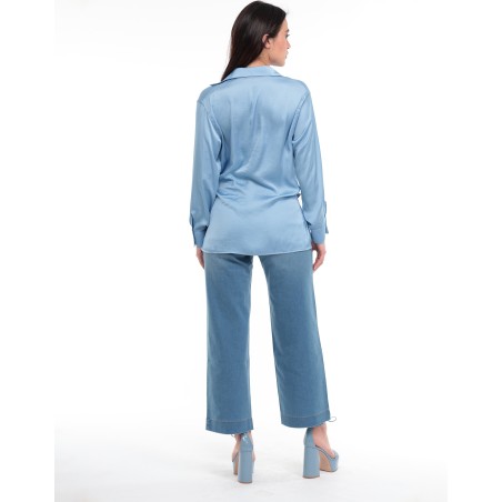Chemisier en satin bleu Leila