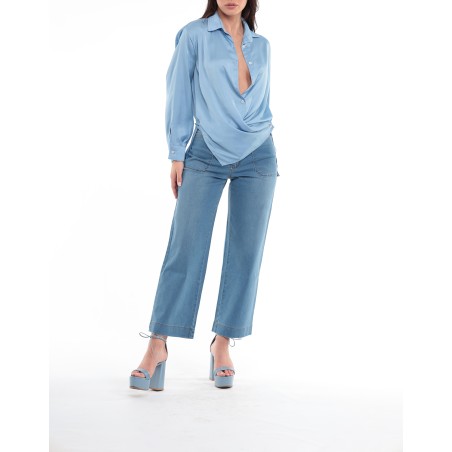 Chemisier en satin bleu Leila