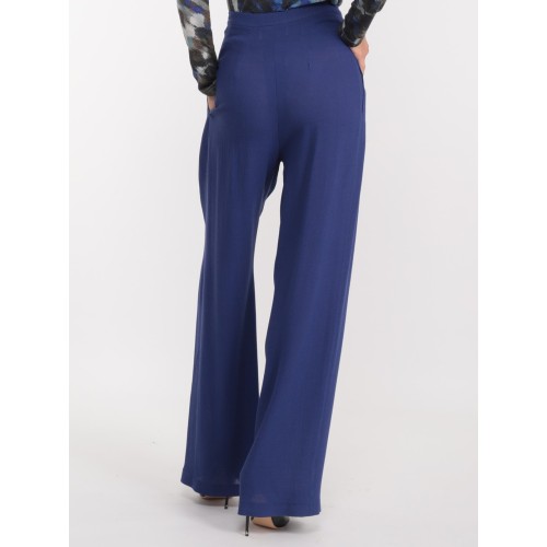 Pantalon large en crêpe bleu Verusca Pantalon large en crêpe bleu Verusca