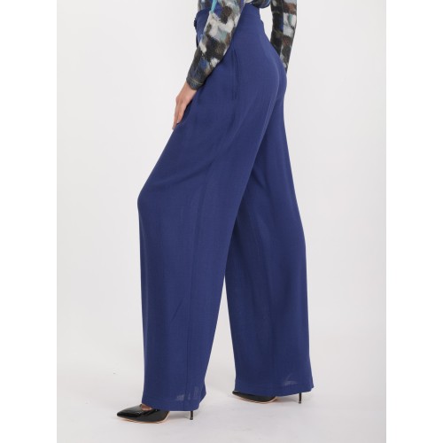 Pantalon large en crêpe bleu Verusca Pantalon large en crêpe bleu Verusca