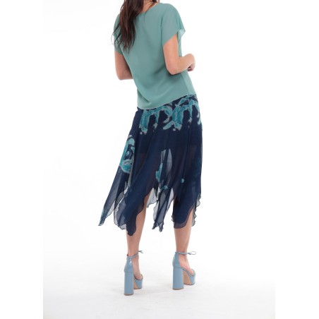 Jupe longue bleu imprimé Elia