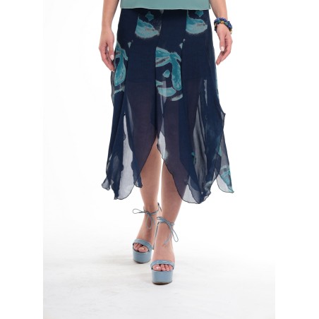 Jupe longue bleu imprimé Elia