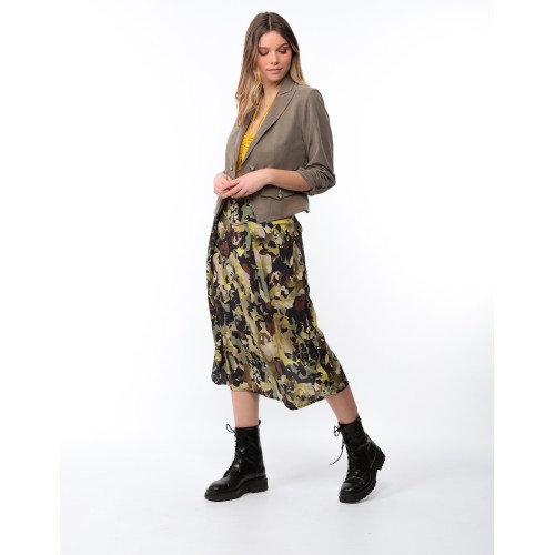 Jupe longue en soie camouflage Cléo