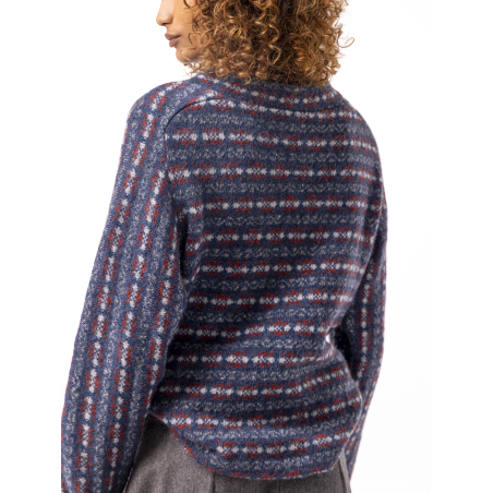 Pull  jacquard en laine bleu  Carla