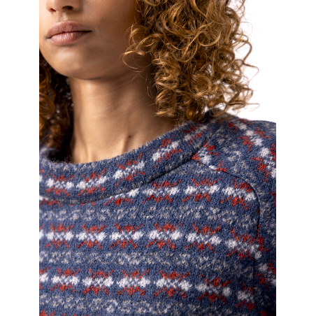 Pull  jacquard en laine bleu  Carla