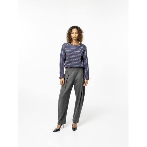 Pull  jacquard en laine bleu  Carla