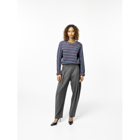 Pull  jacquard en laine bleu  Carla