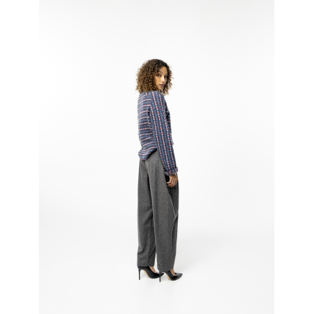 Pull  jacquard en laine bleu  Carla