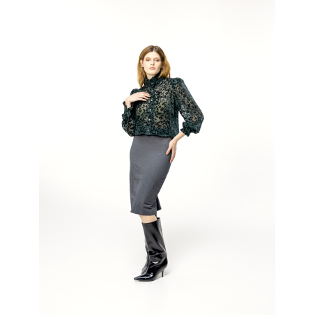 Chemisier en velours dévoré vert Brigitte