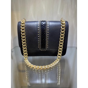 Small black leather bag with rivets Flaminia