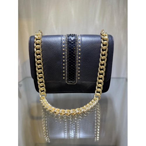 Small black leather bag with rivets...