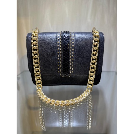 Small black leather bag with rivets Flaminia