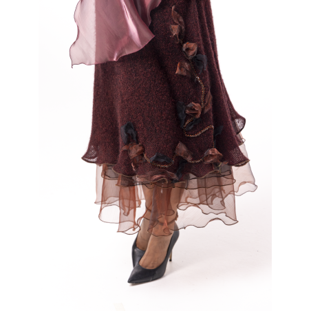 Rosa burgundy iridescent fishnet maxi dress