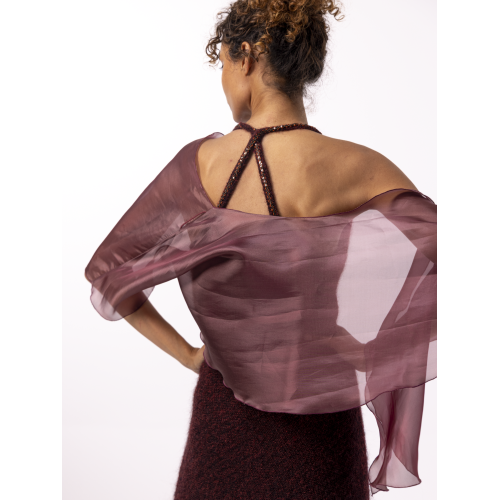 Rosa burgundy iridescent fishnet maxi...