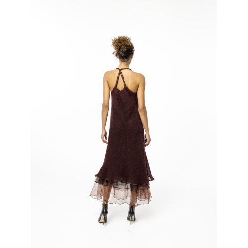 Rosa burgundy iridescent fishnet maxi...