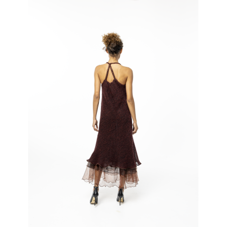 Rosa burgundy iridescent fishnet maxi dress