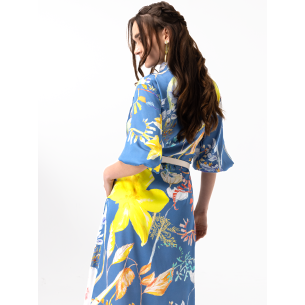 Robe chemisier midi en soie Aika bleu 2