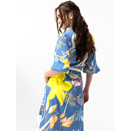 Robe chemisier midi en soie Aika bleu
