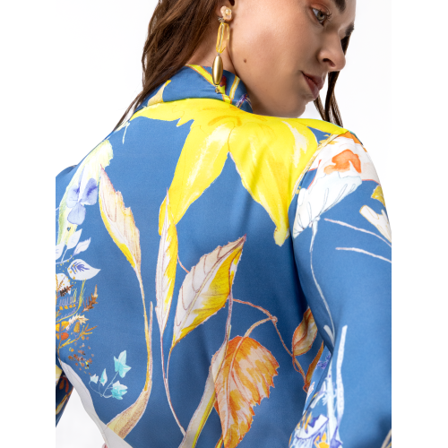 Robe chemisier midi en soie Aika bleu