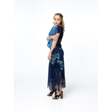 Haut Léa en bi-matière tie-and-dye bleu