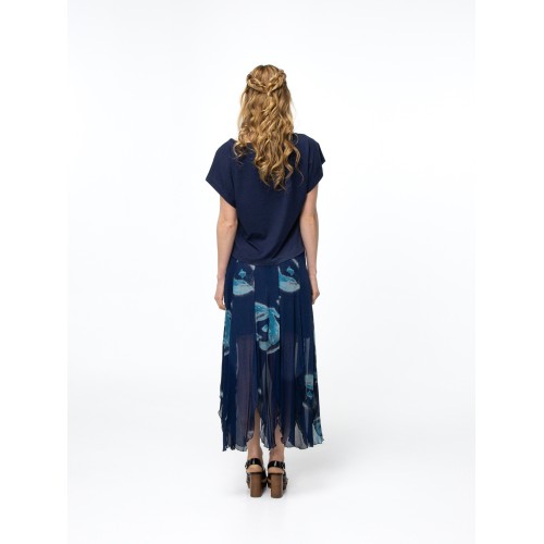 Haut Léa en bi-matière tie-and-dye bleu