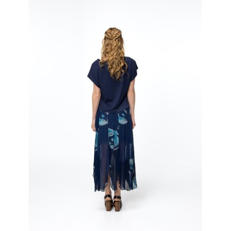 Haut Léa en bi-matière tie-and-dye bleu