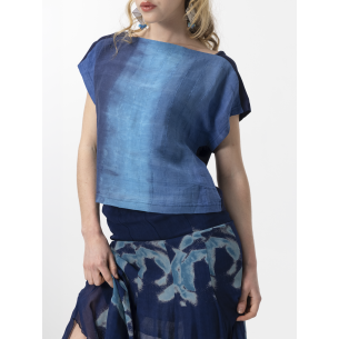 Haut Léa en bi-matière tie-and-dye bleu 2