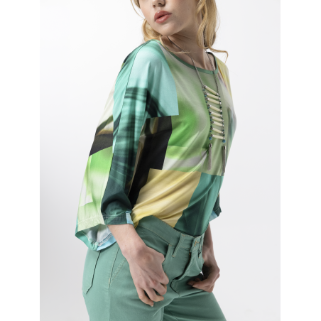 Haut Lyanna en jersey imprimé patchwork végétal