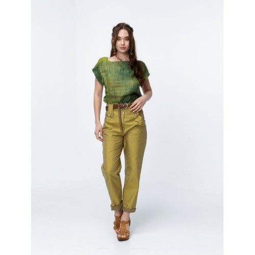 Haut Léa en bi-matière tie-and-dye vert