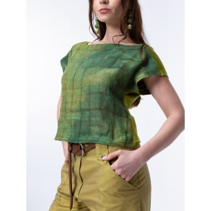 Haut Léa en bi-matière tie-and-dye vert