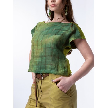 Haut Léa en bi-matière tie-and-dye vert