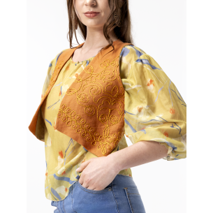 Erneste Orange Embroidered Cropped vest