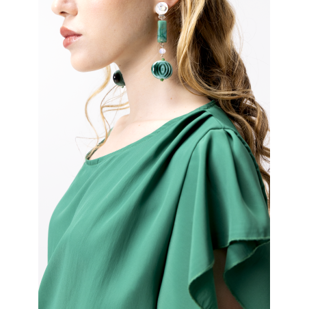 Tunique asymétrique drapée Dea vert émeraude