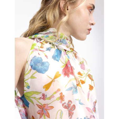 Haut lavallière Fiona en soie multicolore