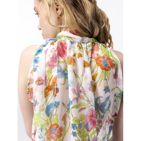 Haut lavallière Fiona en soie multicolore