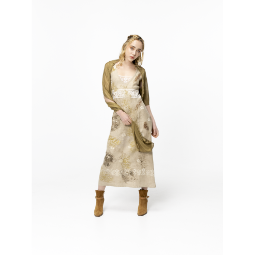 Laura Beige Linen A-Line Dress