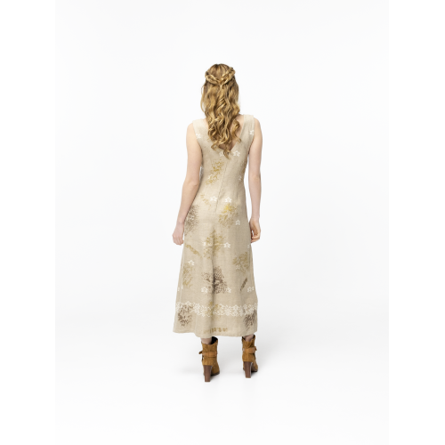 Laura Beige Linen A-Line Dress