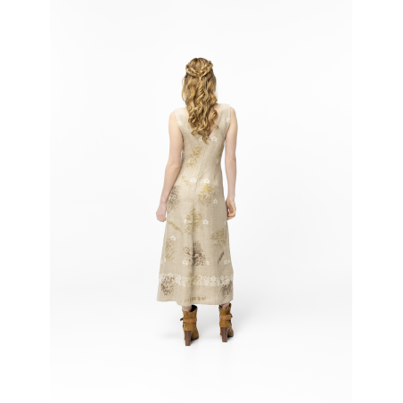 Laura Beige Linen A-Line Dress