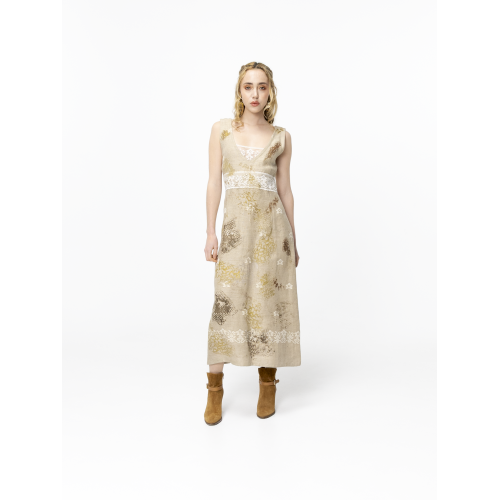Laura Beige Linen A-Line Dress