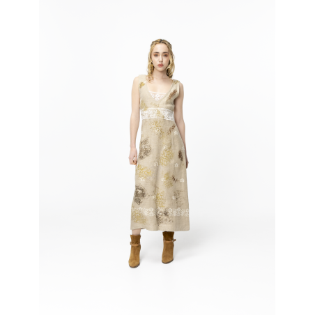 Laura Beige Linen A-Line Dress